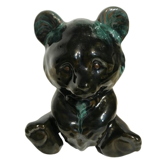 Blue Mountain Pottery Bear Figure Seated Green Drip Glaze Canada 5" Original Tag - Picture 2 of 12